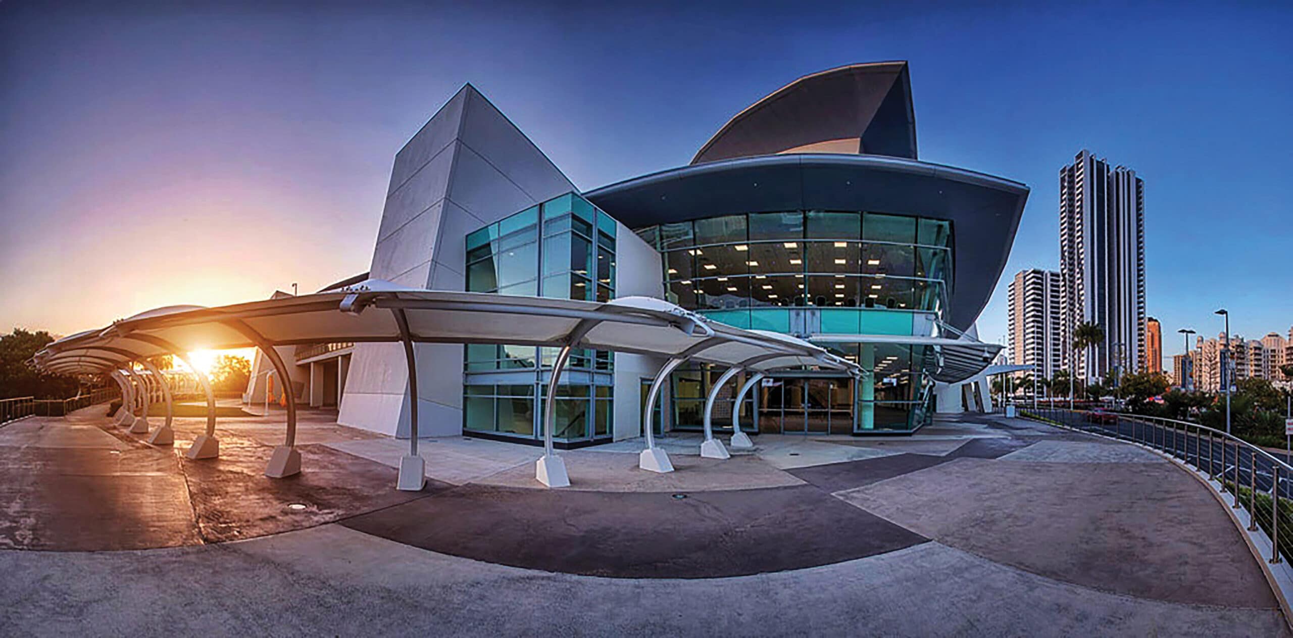 GCCEC-Centre-Sunset-CornerShot Sunset image of Gold Coast Convention and Exhibition Centre